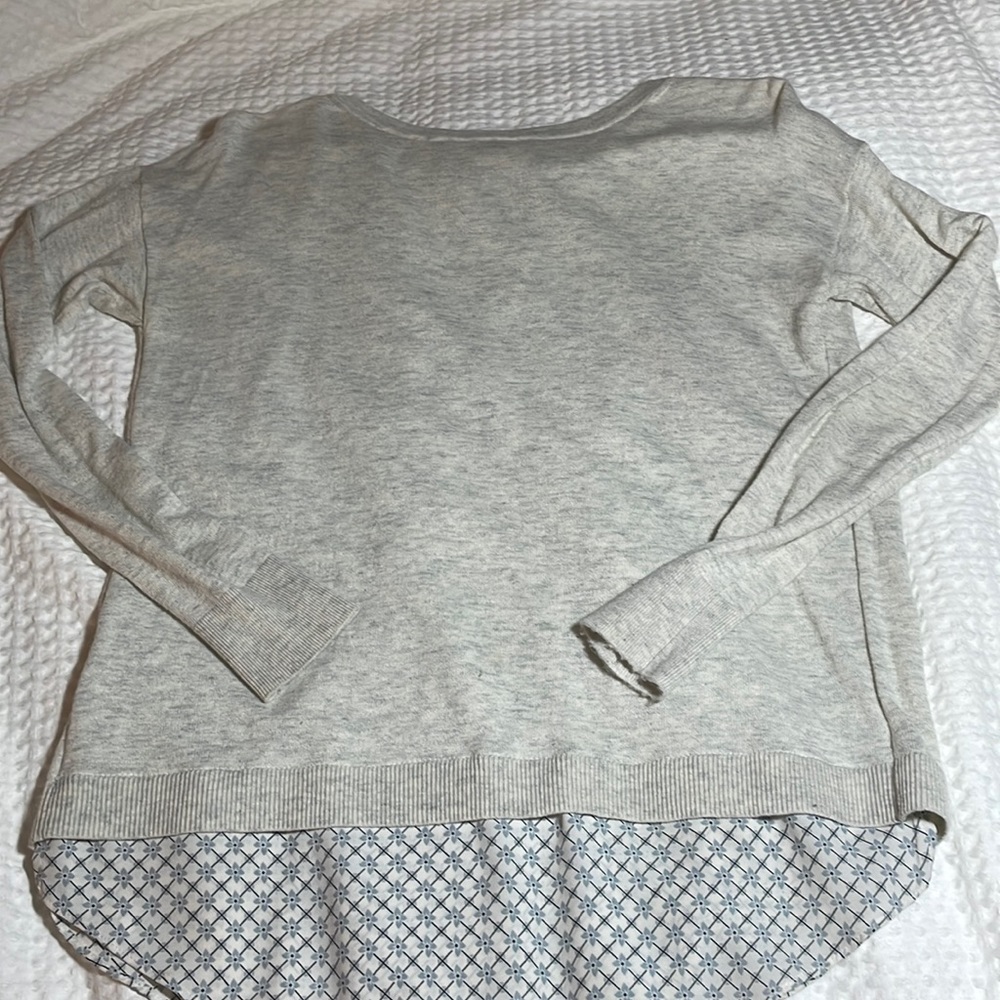 Cream/light grey split back sweater - shirt combo from Loft. XXSP.